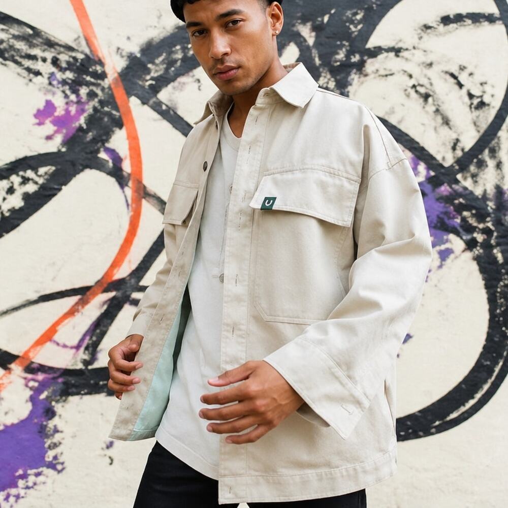 UNLESS Utility Jacket Large Cream Minimal Contemporary‎ Utilitarian